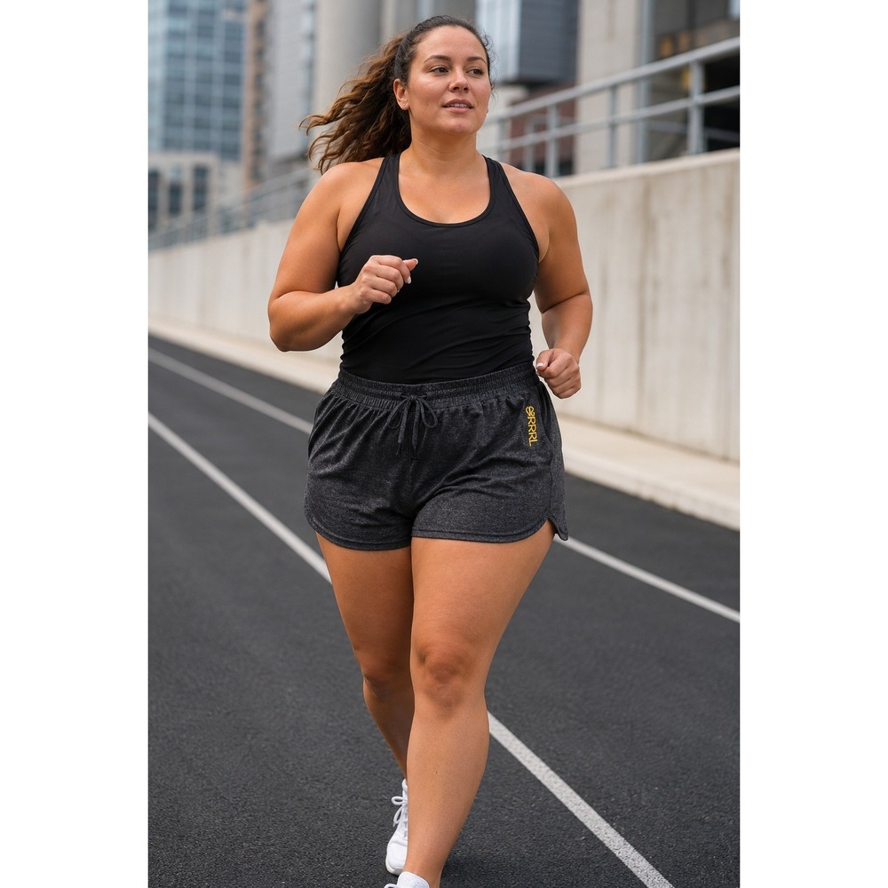GRRRL Sam‎ Running Shorts Charcoal Heather Grey Elastic Waist Zip Pocket Women's
